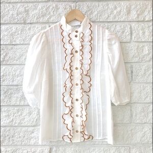 Zimmermann Aliane Scalloped Linen Blouse 0P NWT